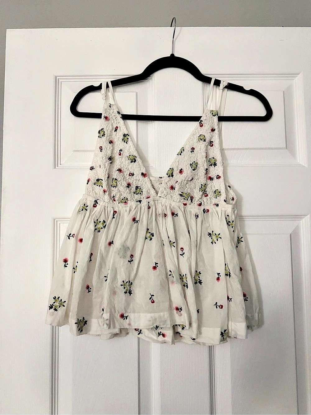 Free People Out Of Town Embroidered Cami Floral White & Green